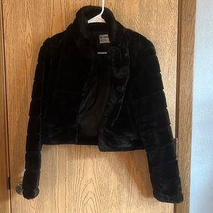 Faux fur black cropped jacket in size M